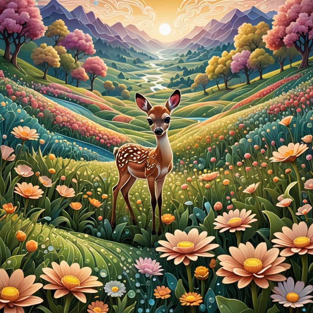 Flower Field Abundance at Dawn: 3D Shading