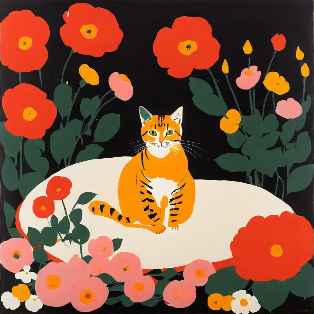 Cute Cat with Flowers in Pop Art Style