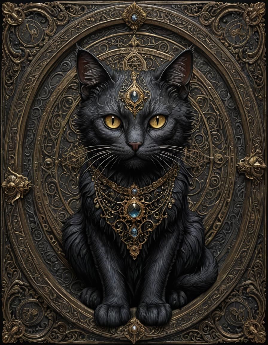 Ornate Dark Fantasy Cat with Occult Embellishments