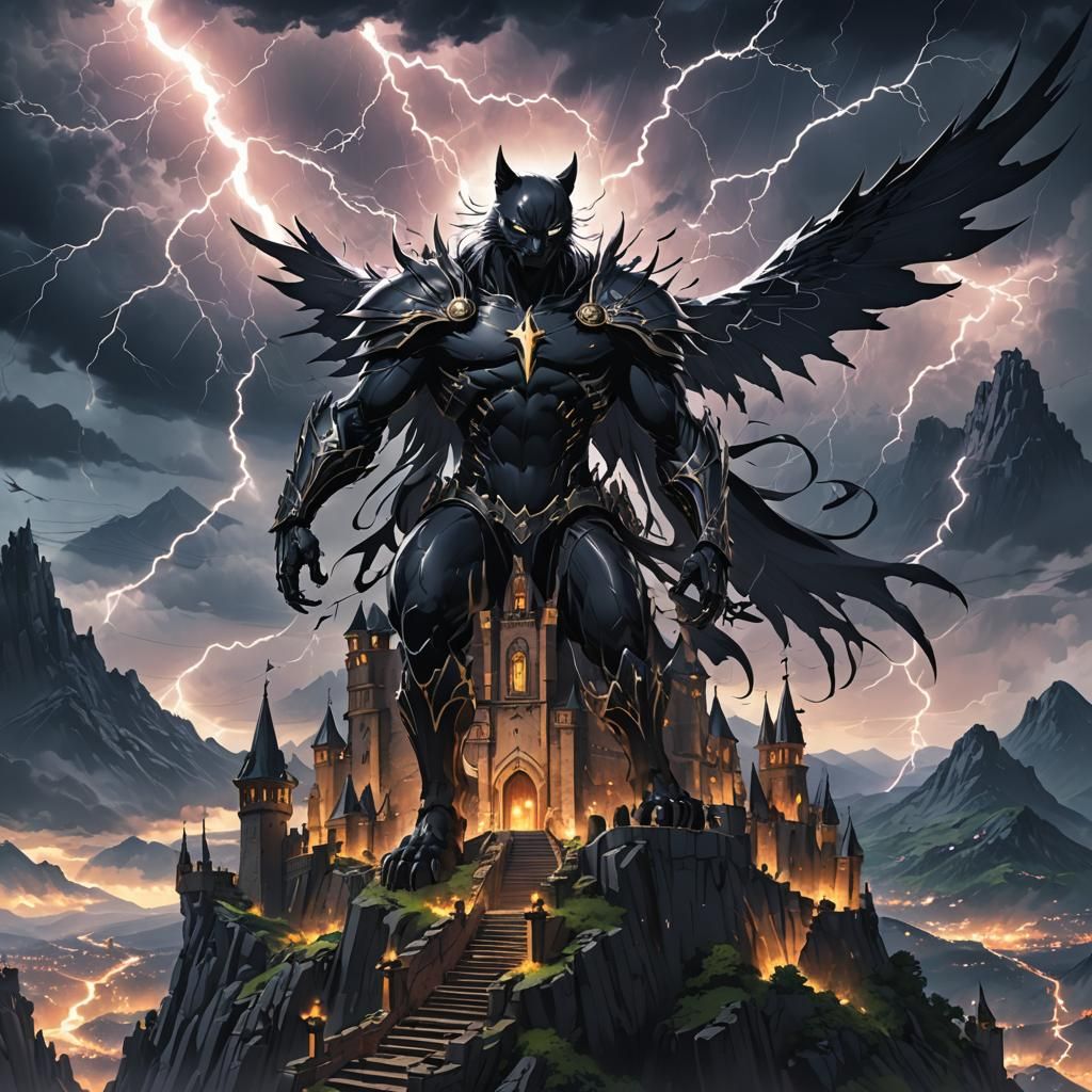 Anime Black Cat Angel of Death in Storm