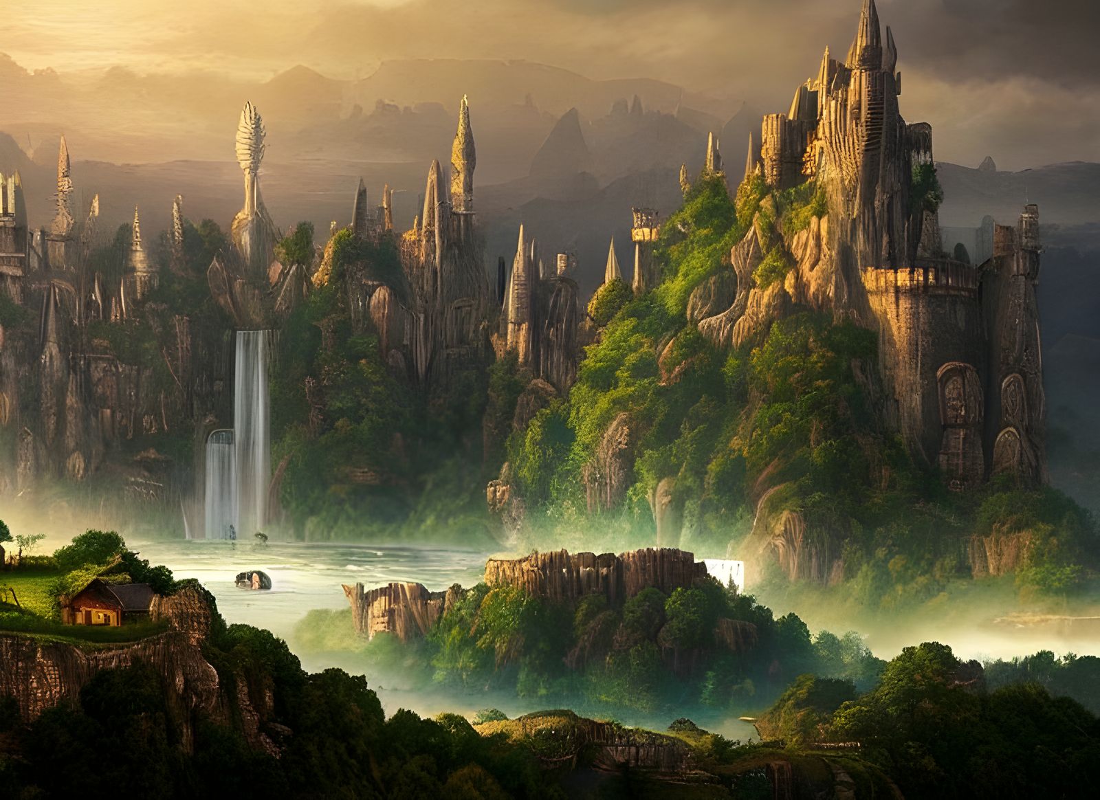 Magical Kingdom Temple Over Cornfield, Matte Painting