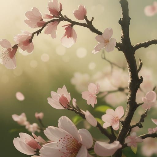 Hyperrealistic Cherry Blossom in Soft Sunlight