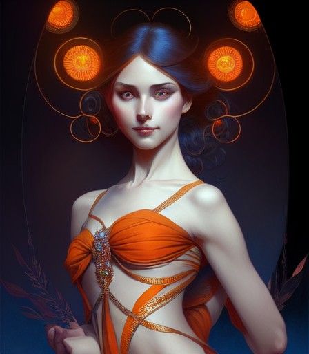 Orange Fantasy Celebration: Digital Art Illustration