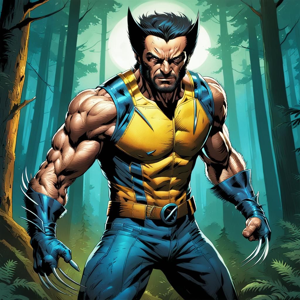 Wolverine in Midnight Forest: Hyperrealistic Splash Art