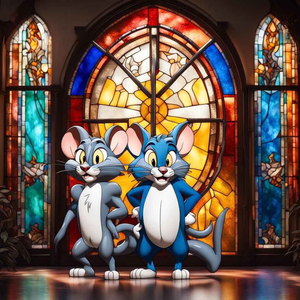 Tom and Jerry in stained glass room