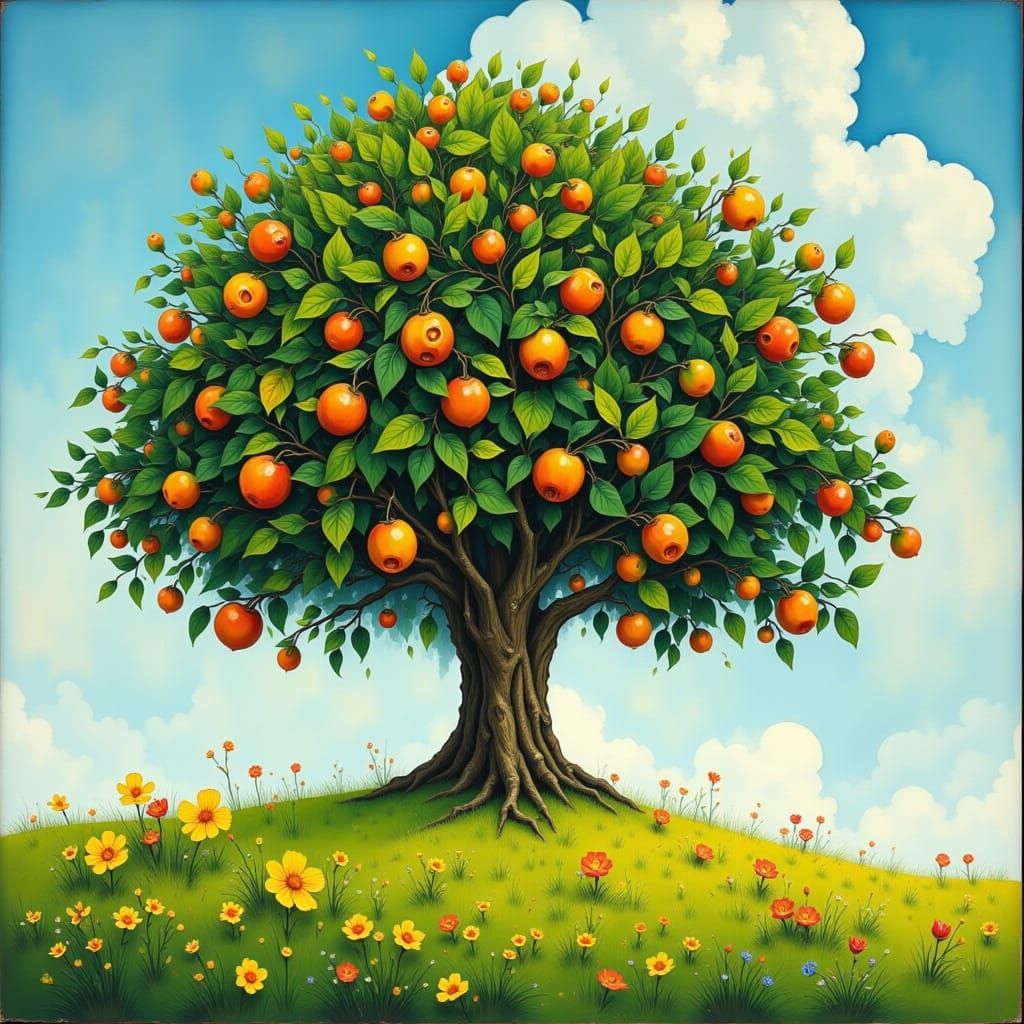 Lush Fruit Tree in Fantasy Meadow