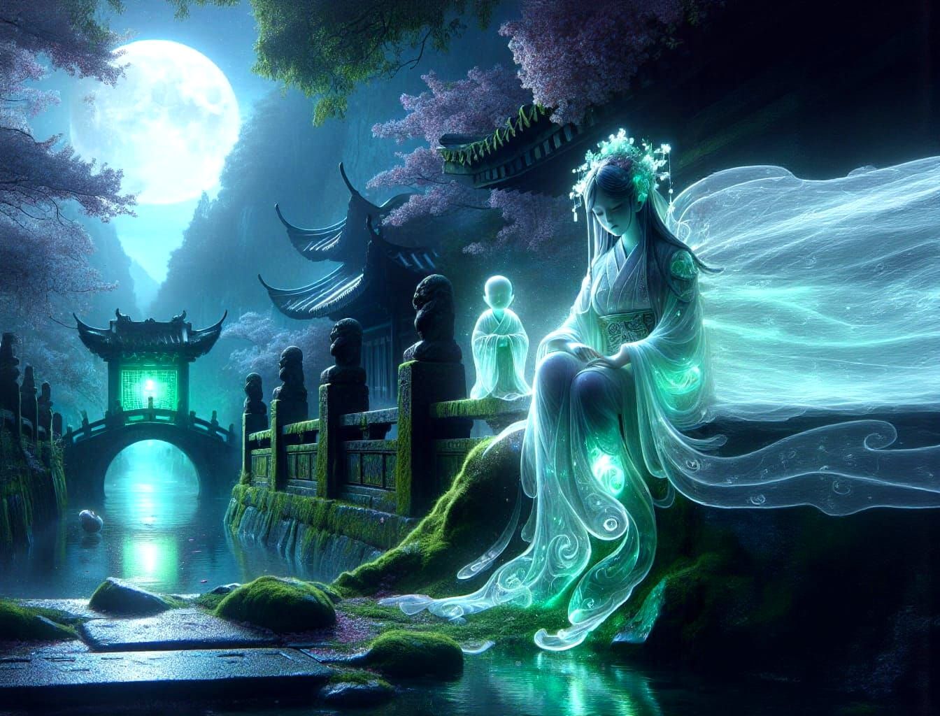 Luminous Jade Spirit on Stone Bridge