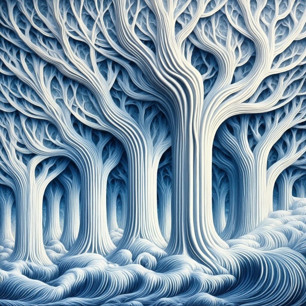 Whimsical Forest Scene in Abstract Style