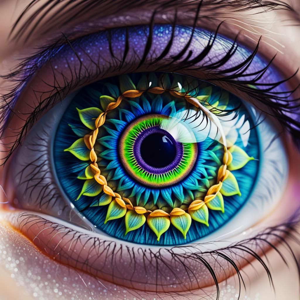Neon Mandala Eye Close-up