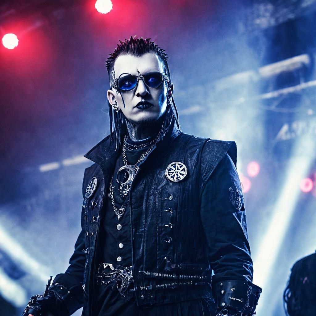 Cyber Gothic Warlock at Concert in Cyberpunk Style