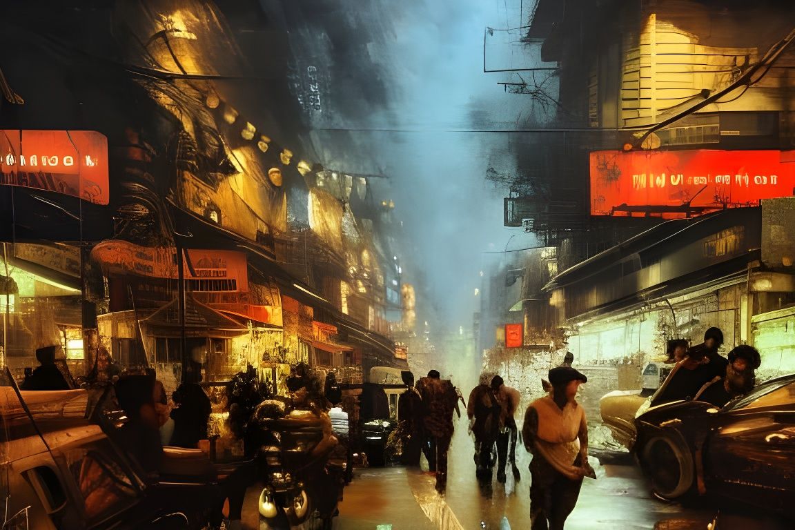 Steampunk Bangkok Streets: Detailed Oil Painting