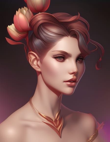 Woman with Tulip: Hyperdetailed Portrait