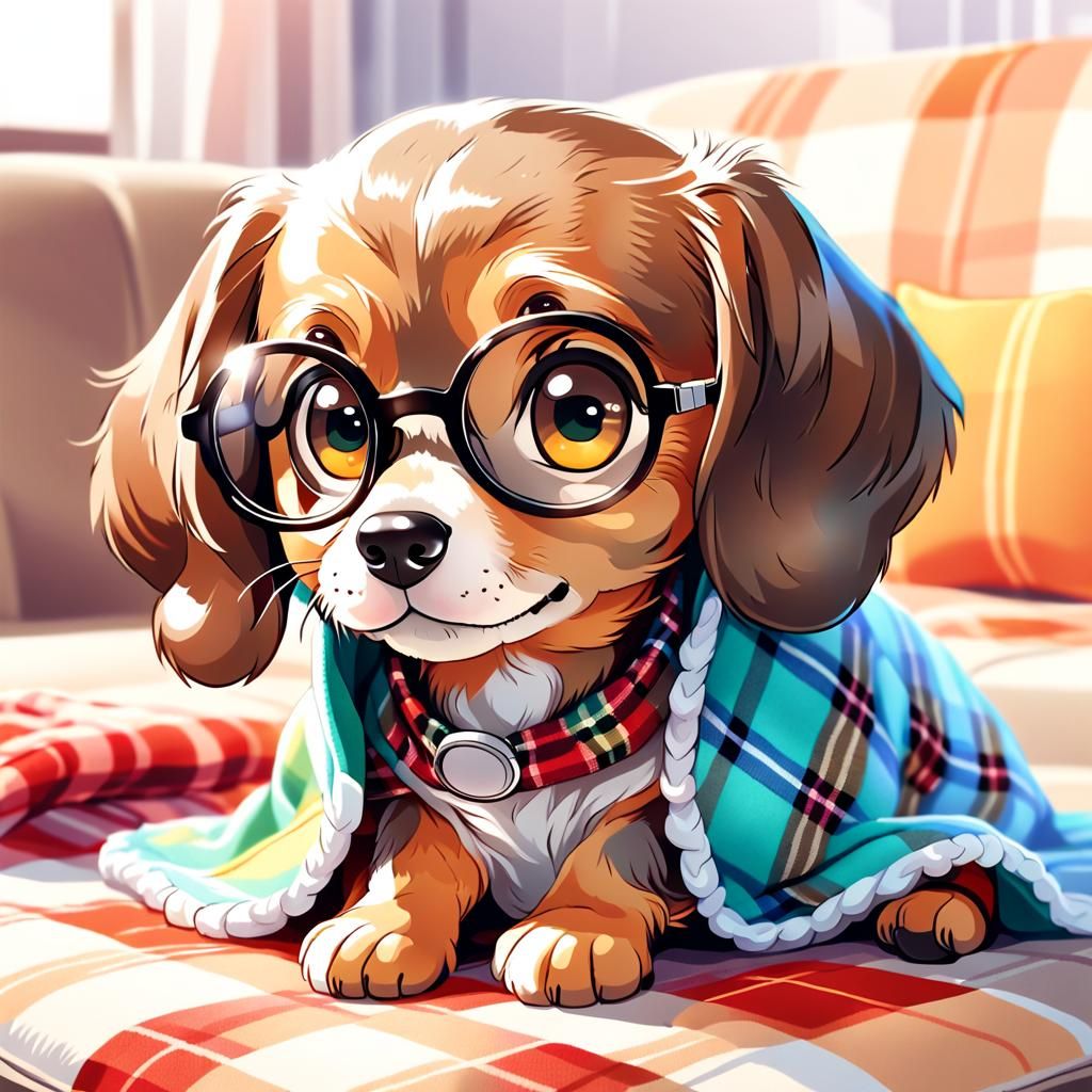 Chibi Dachshund Puppy Portrait in Sanrio Style