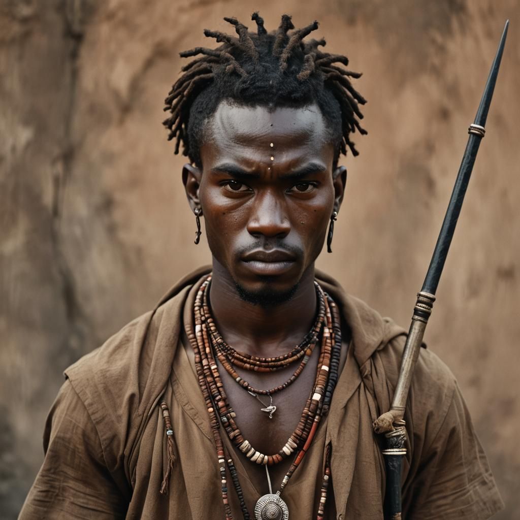 African Warrior Close-Up Portrait in Color