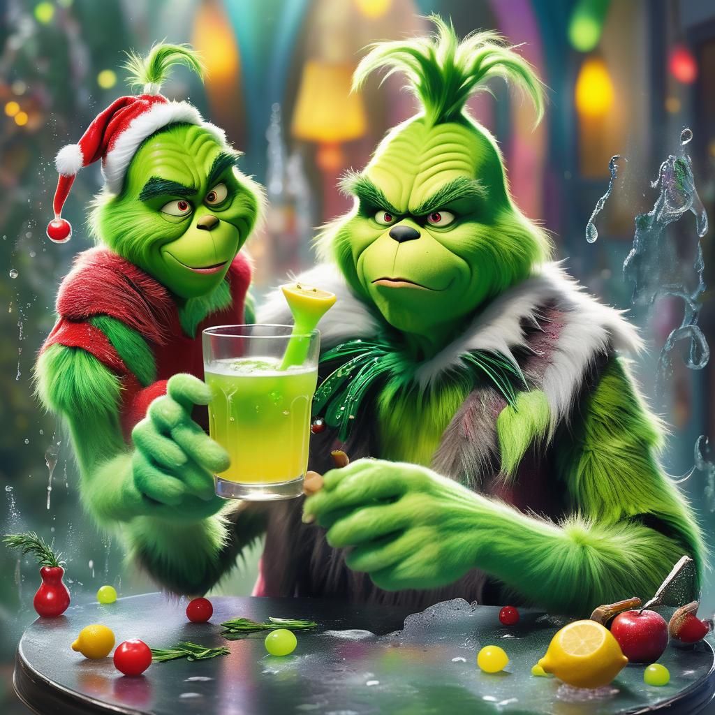 The Grinch's Green Apple Lemonade: Hyperrealistic Splash Art
