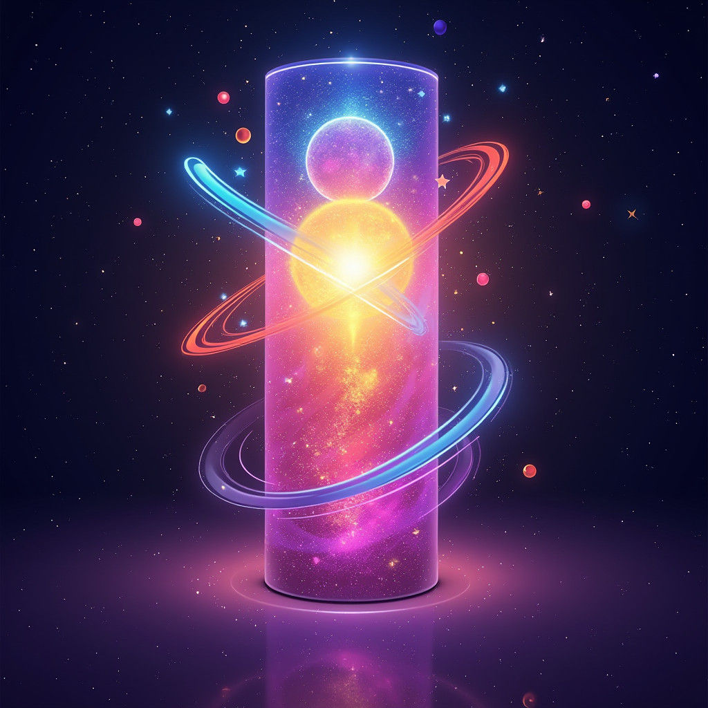 Glowing Celestial Composition in Cylindrical Shape