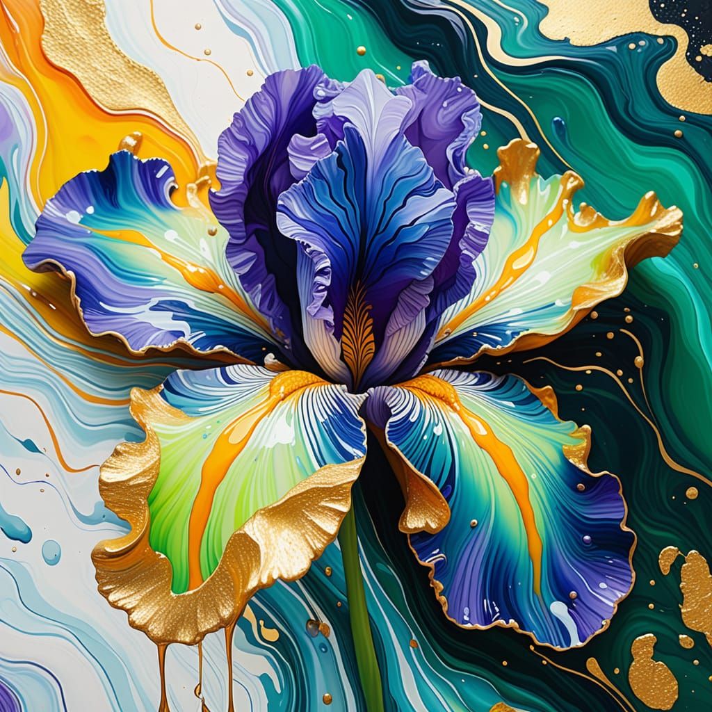 Surreal Floral Painting with Liquid Pigment Ripples