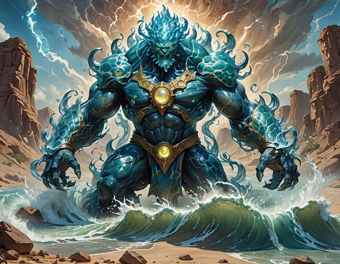 Colossal Water Elemental Dominates Desert Landscape
