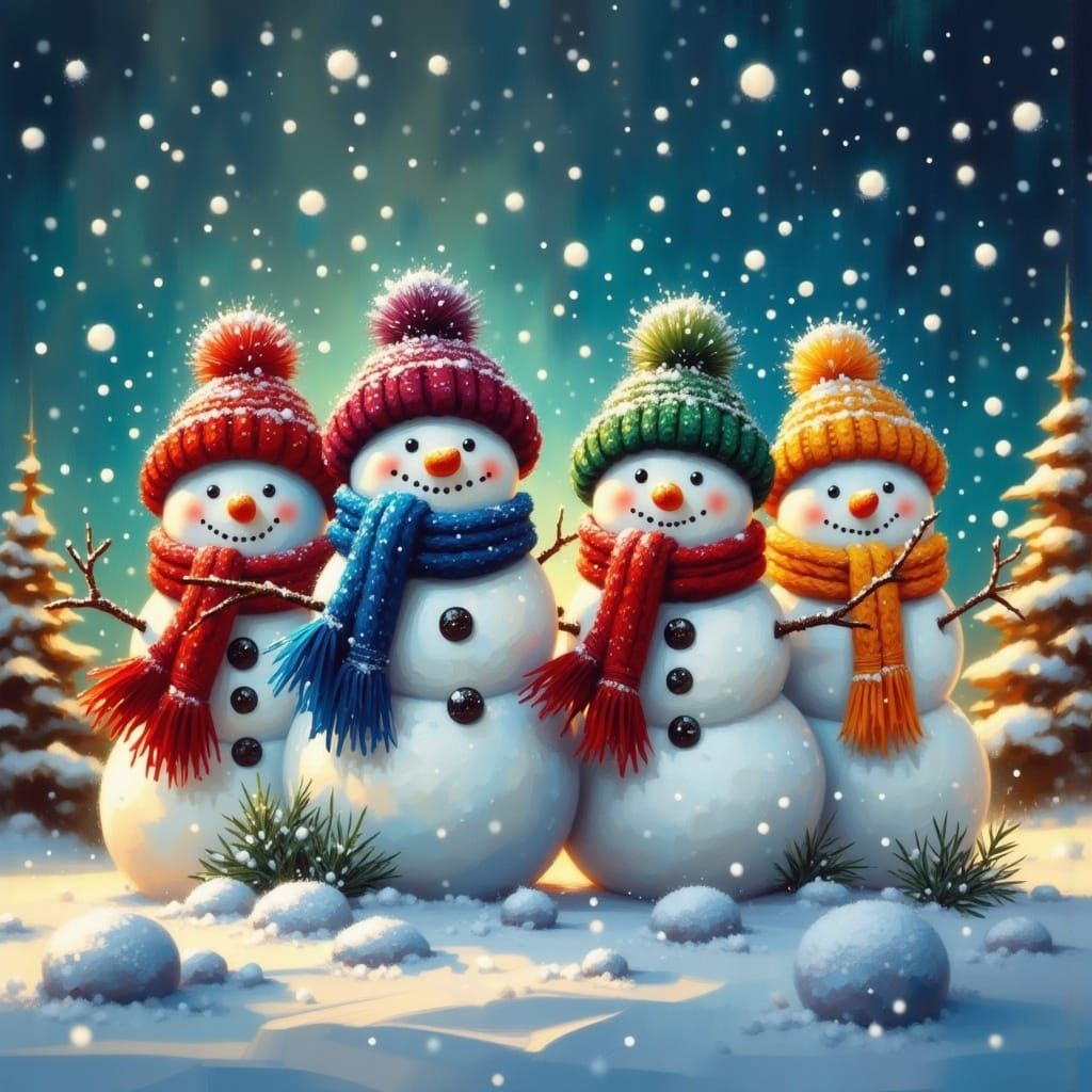 Joyful Snowmen in Whimsical Winter Wonderland