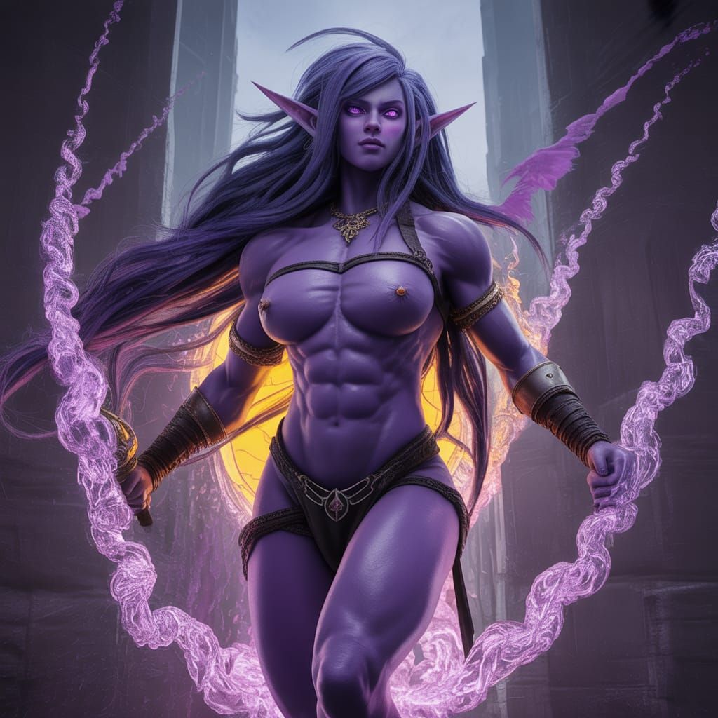 Muscle-Bound Female Drow in Dark Fantasy Concept Art