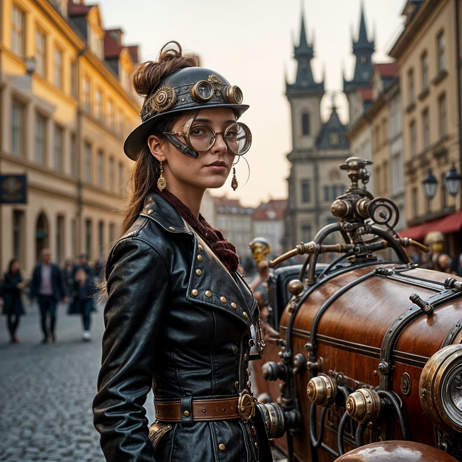Steampunk Lady in Prague: Hyperrealistic 3D Art