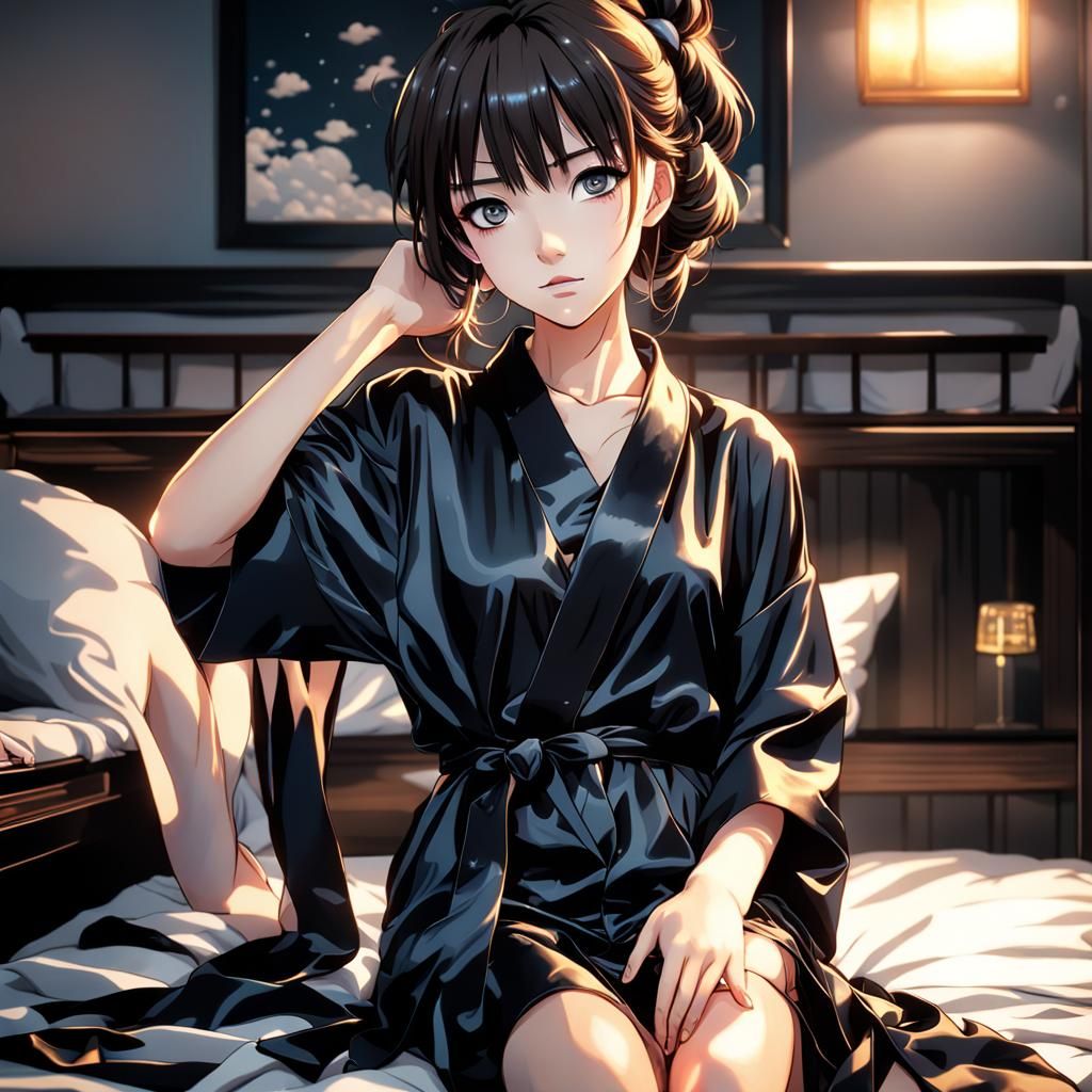 Anime Woman Removes Kimono Robe: Photorealistic Style