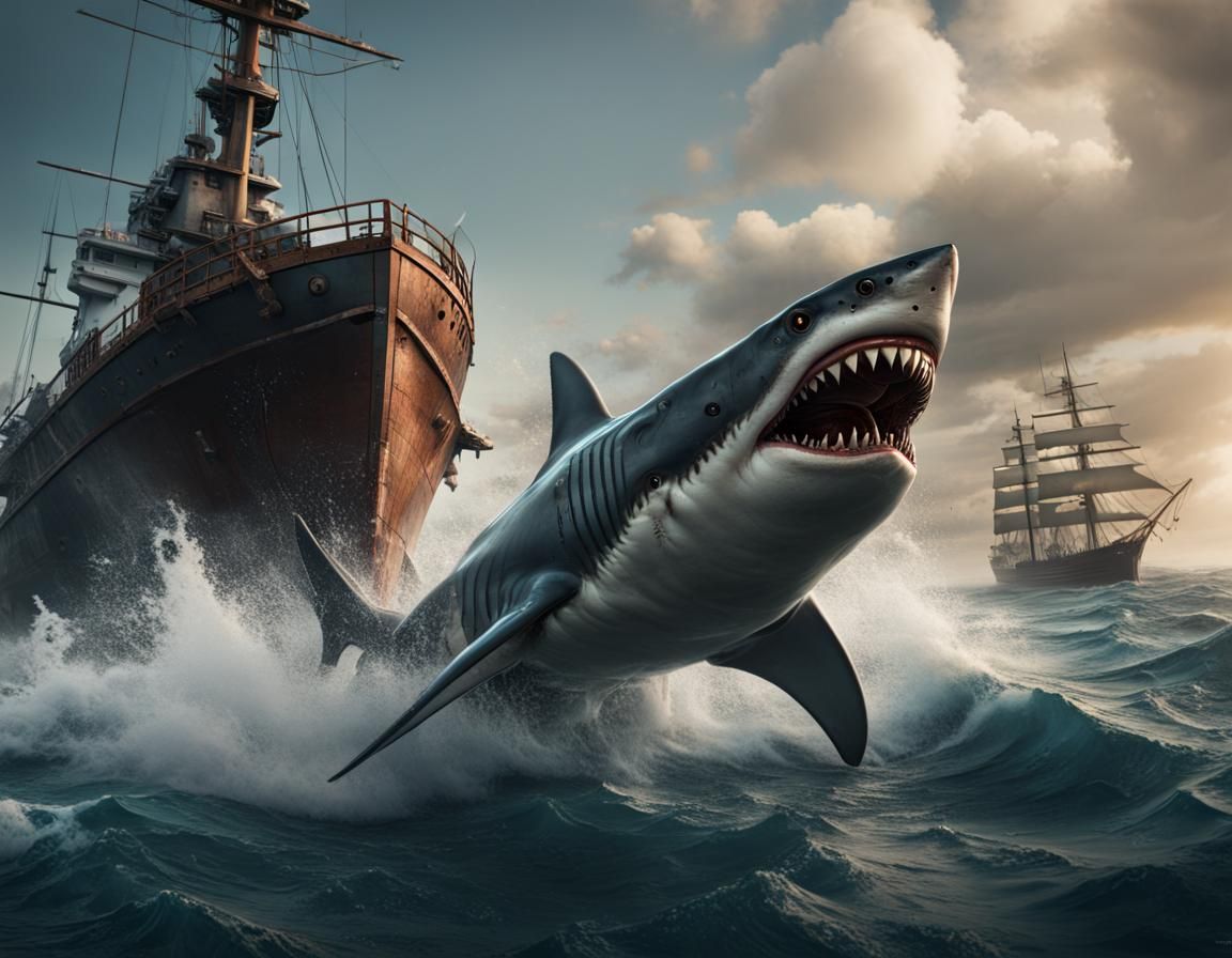 Giant Shark Attack: Cinematic Fantasy Concept Art
