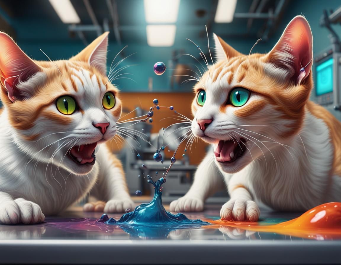 Cats Run High-Tech Research Lab: Hyperrealistic Splash Art