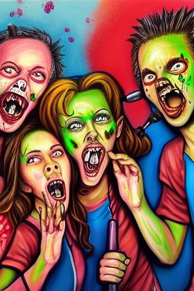 Zombies Sing Karaoke: A Photorealistic Painting