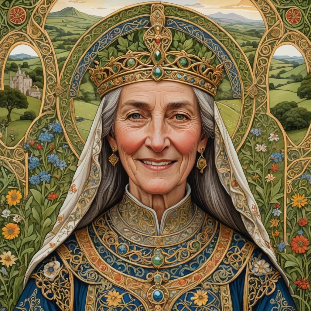 Saint Queen Seaxburh Portrait in Anglo-Saxon Style