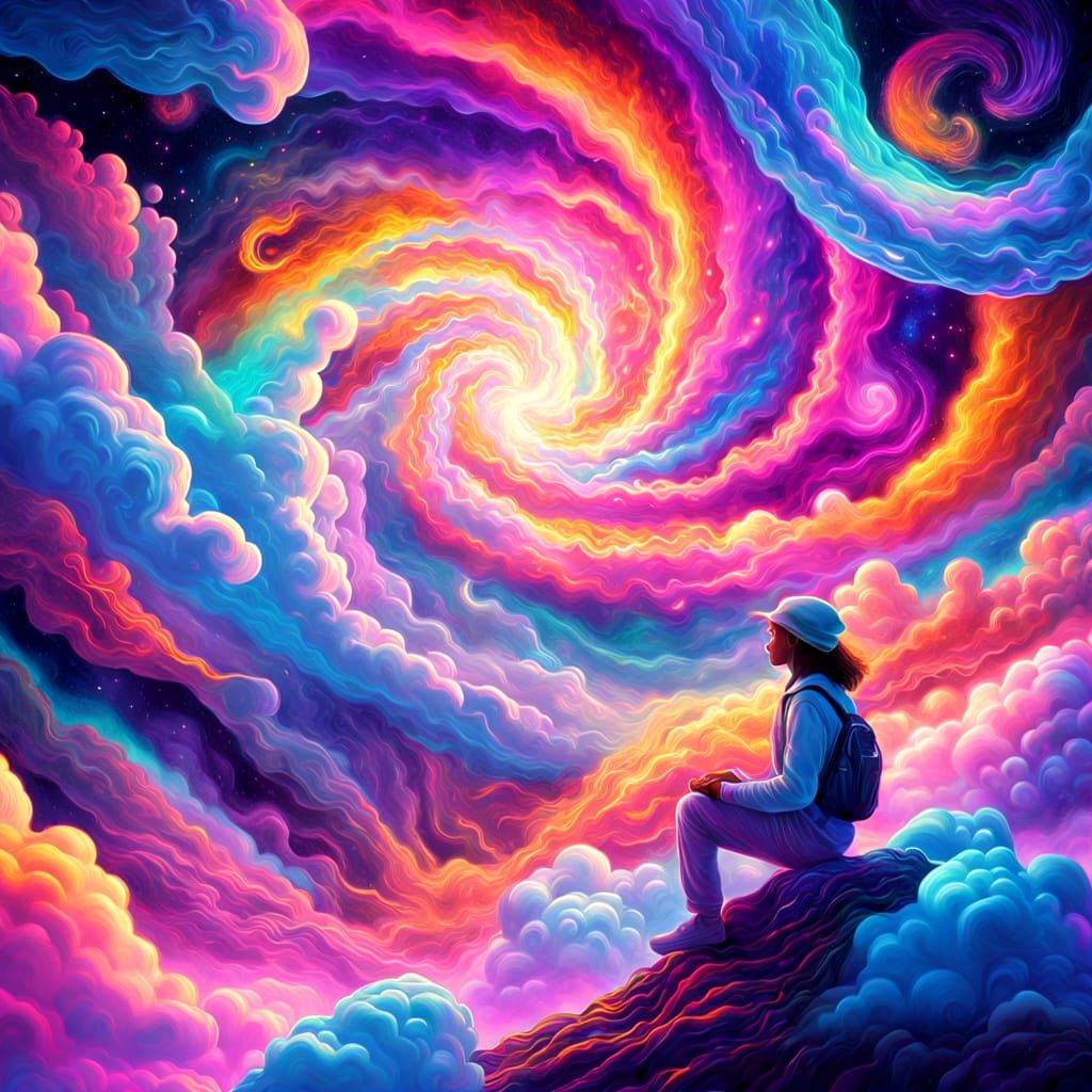 Cosmic Traveler: Vibrant Mixed Media Astral Illustration