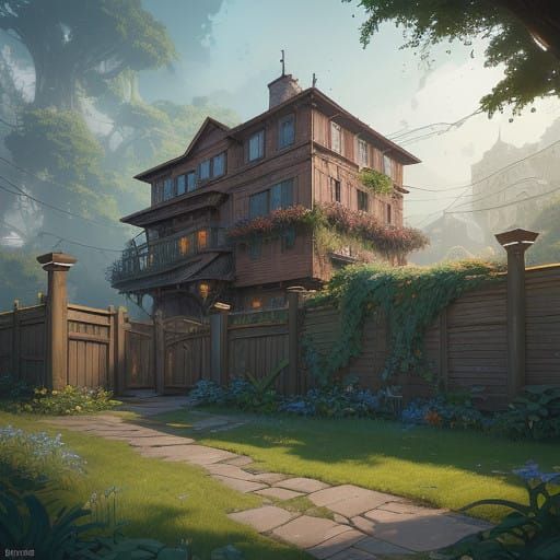 Vibrant Woodland Reclaims Rustic Fence in Whimsical, Hyper-R...