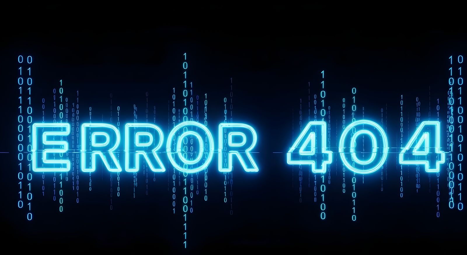 Blue Neon Binary Code Error 404 on Black Background