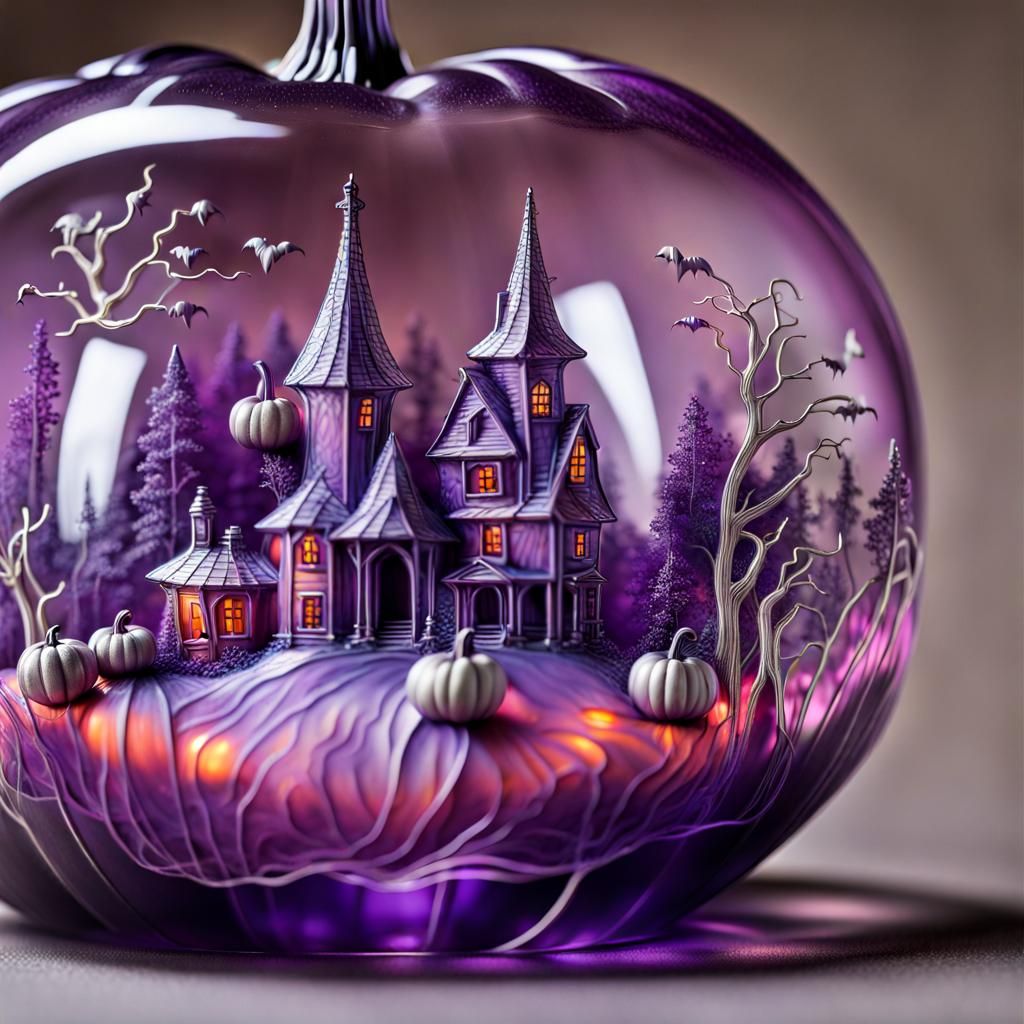 Ghost Village Inside Purple Pumpkin, Faberge Style