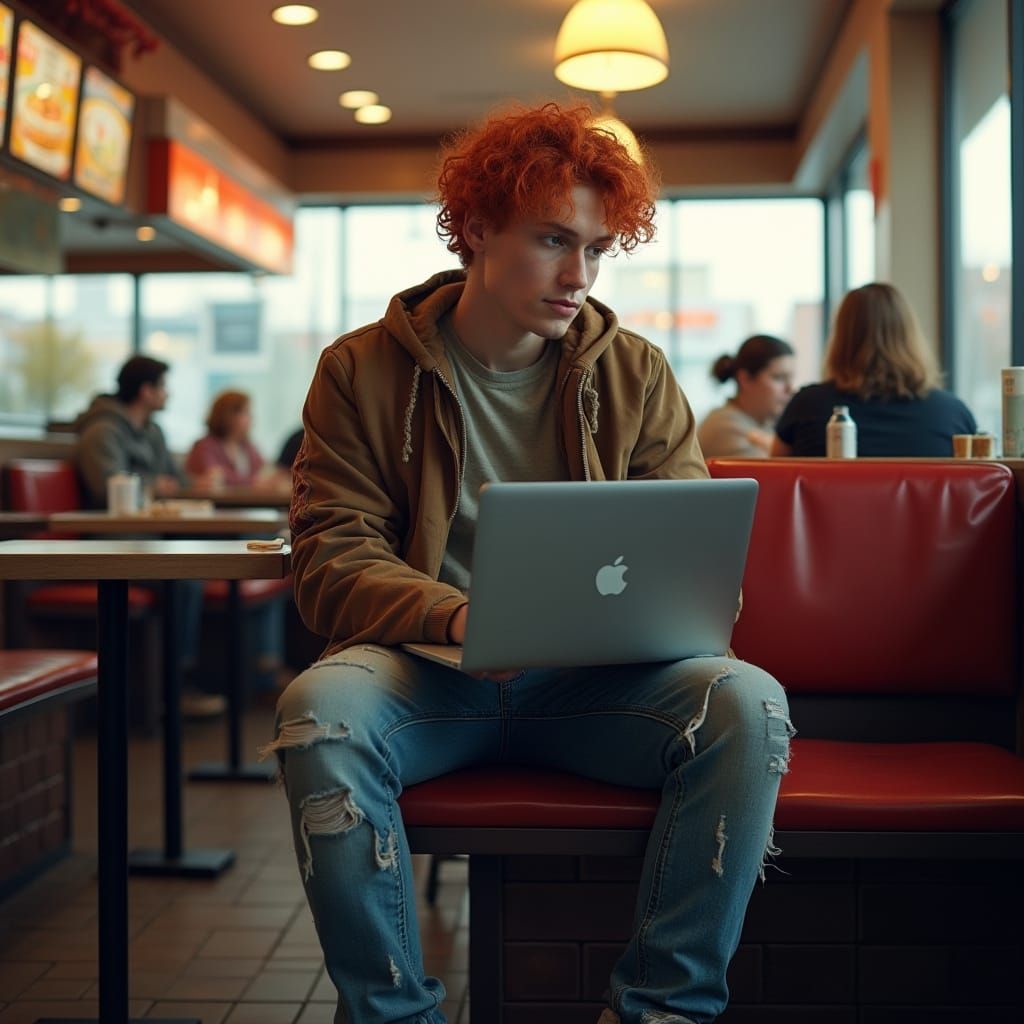 Hyper-Realistic Young Man at Fast Food Joint