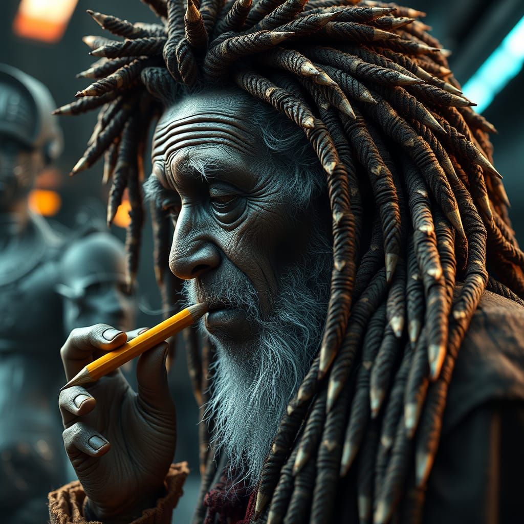Rasta Man with Intricate Pencil Dreadlocks
