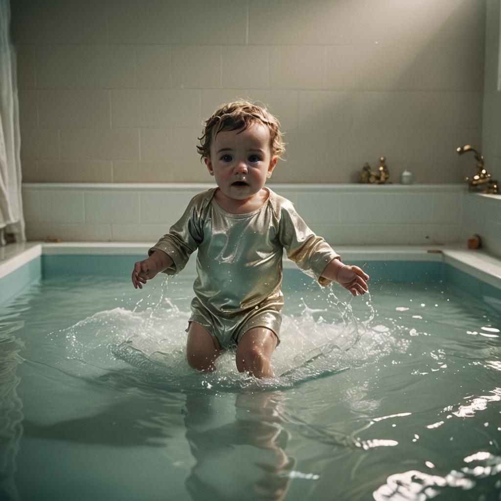 baby jesus walking on water in the bathtub.