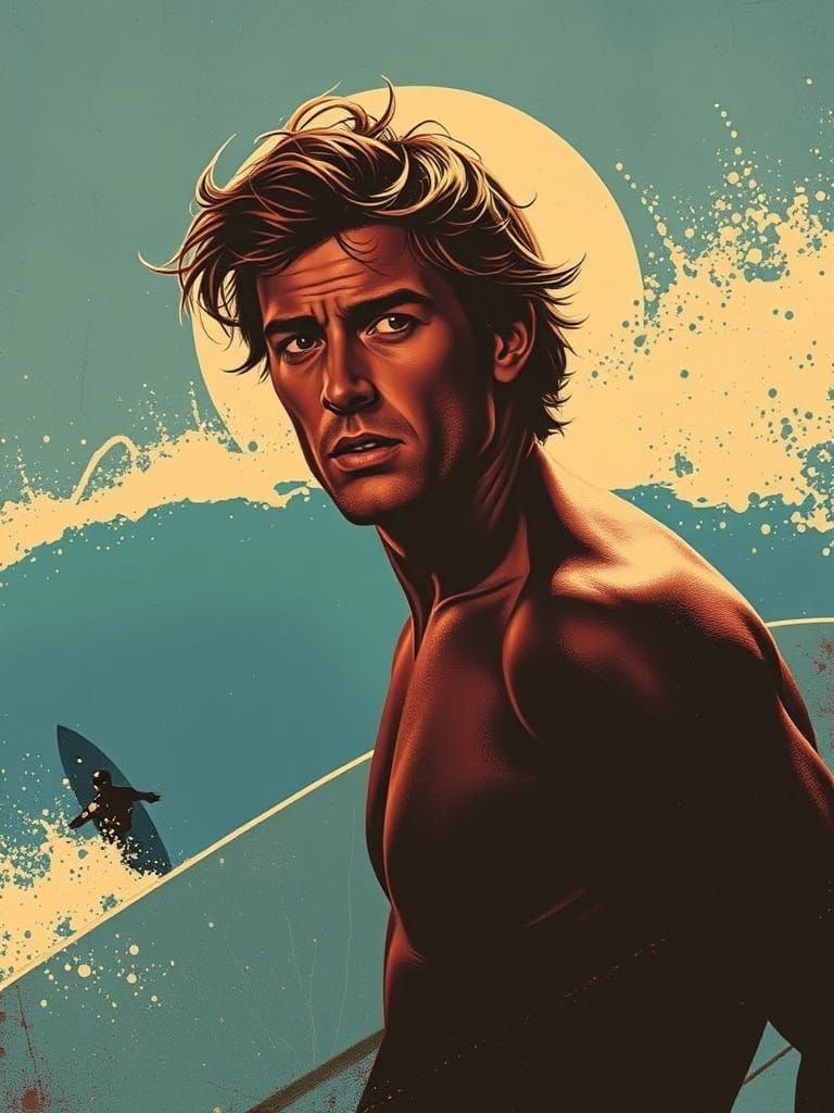 Film Noir Surfer Movie Poster in Dark, Moody Style