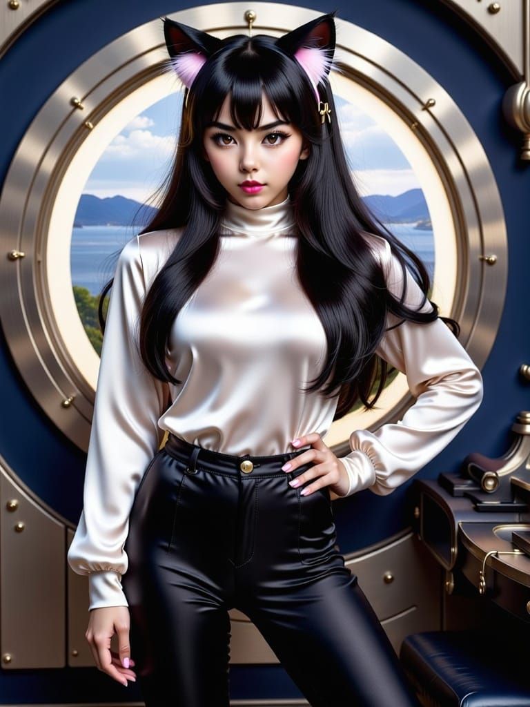 Confident Catgirl in Futuristic Starship Setting