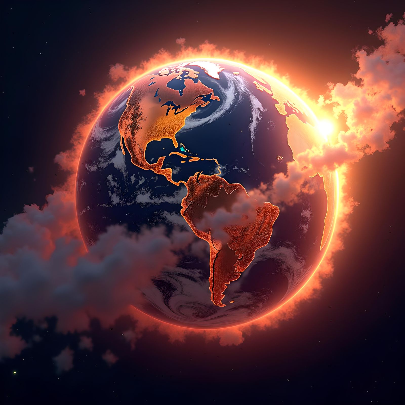 Earth at Autumn Equinox in Cyberpunk Style