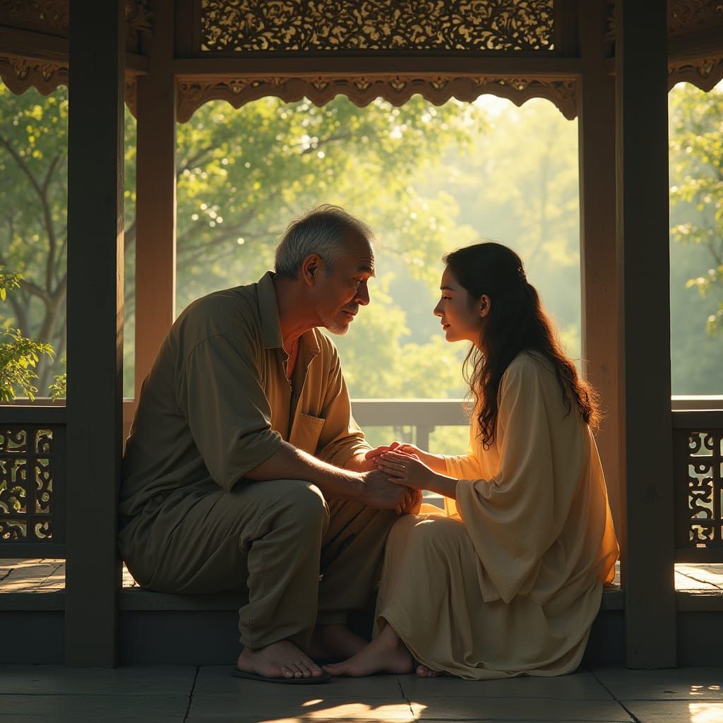 Middle-Aged Couple Finds Serenity in a Tranquil Woodland Pav...