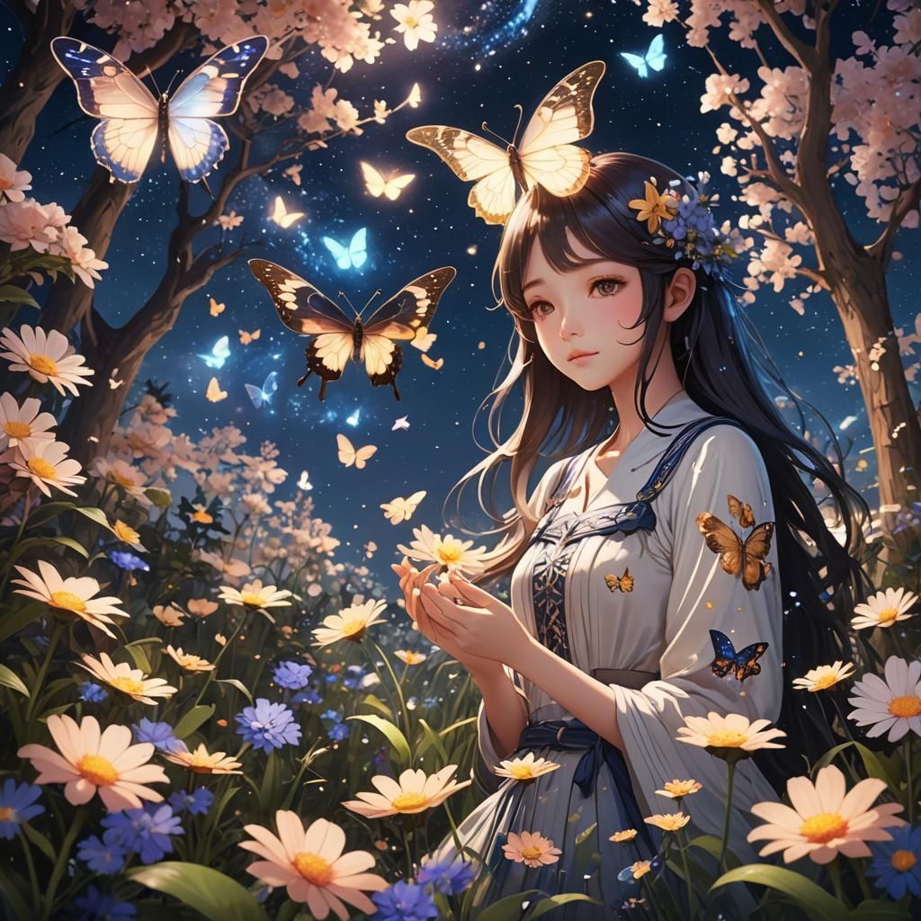 Celestial Garden: Starry Night in Anime Style