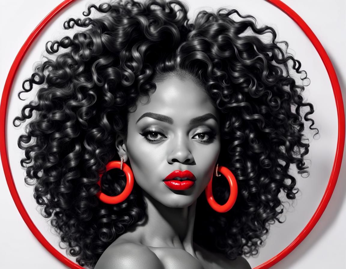 African American Woman with Red Accents in Triptych Art