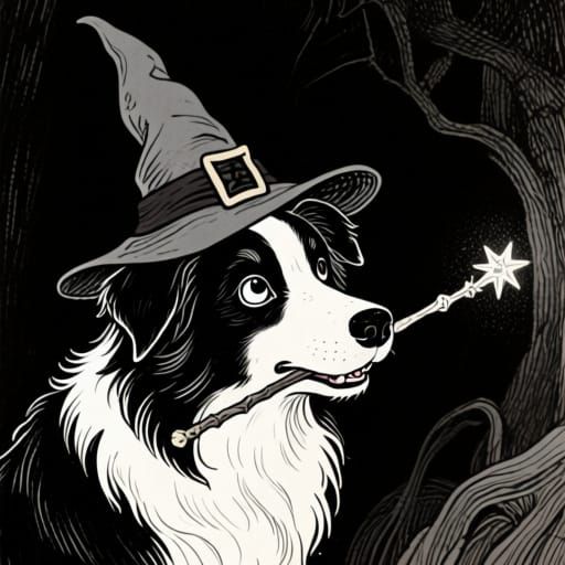 Mischievous Border Collie Sorcerer in Dramatic Light