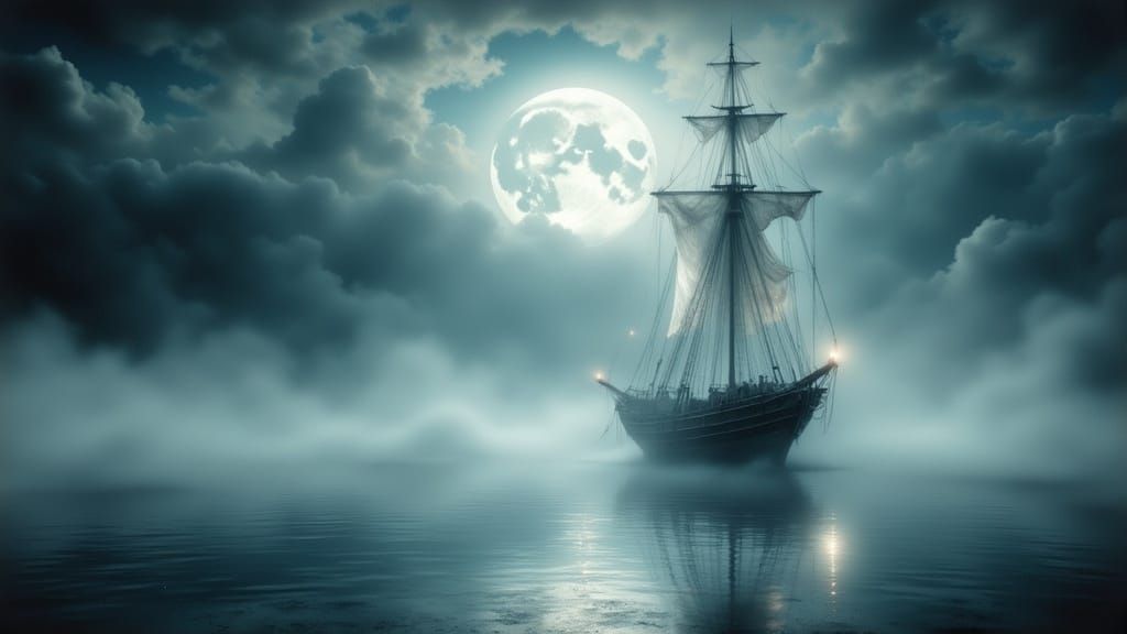 Ethereal Ghost Galleon on a Moonlit Sea