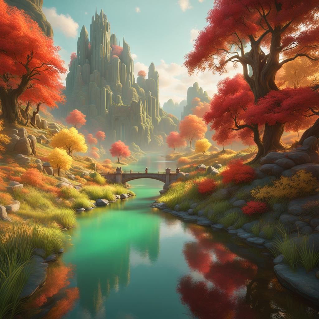 Pastel Autumn Background in Detailed Matte Painting Style