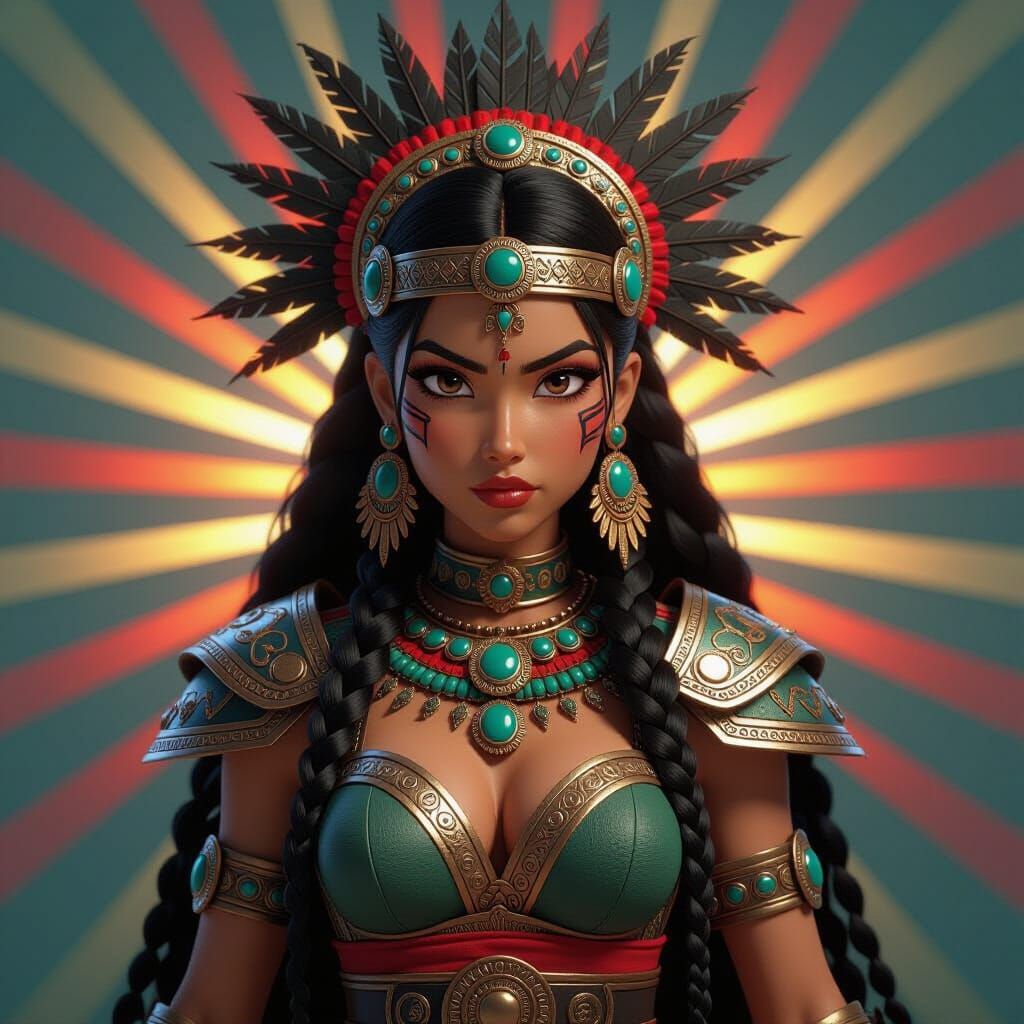 Maya-Aztec Warrior Princess in High-Octane Digital Art