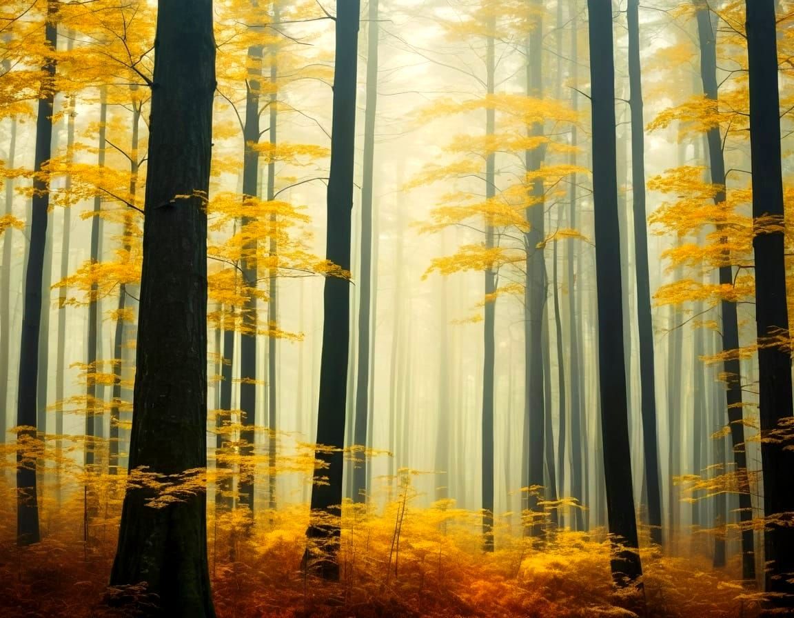 Misty Forest Path in Ethereal Light