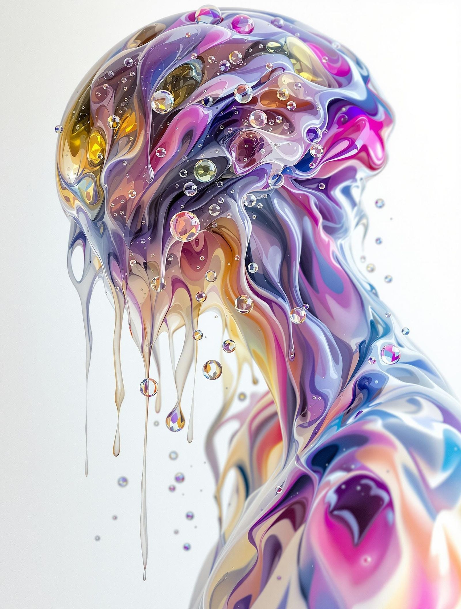 Surreal Vitreous Silk Creature with Fluid Inclusions