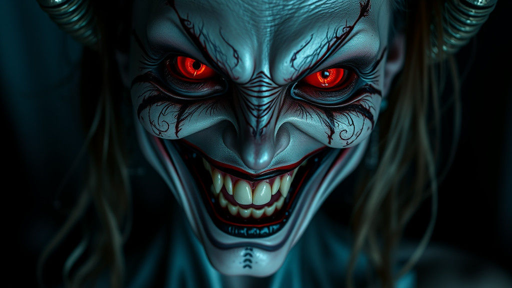 Demonic Woman with Red Eyes: Hyperrealistic Portrait